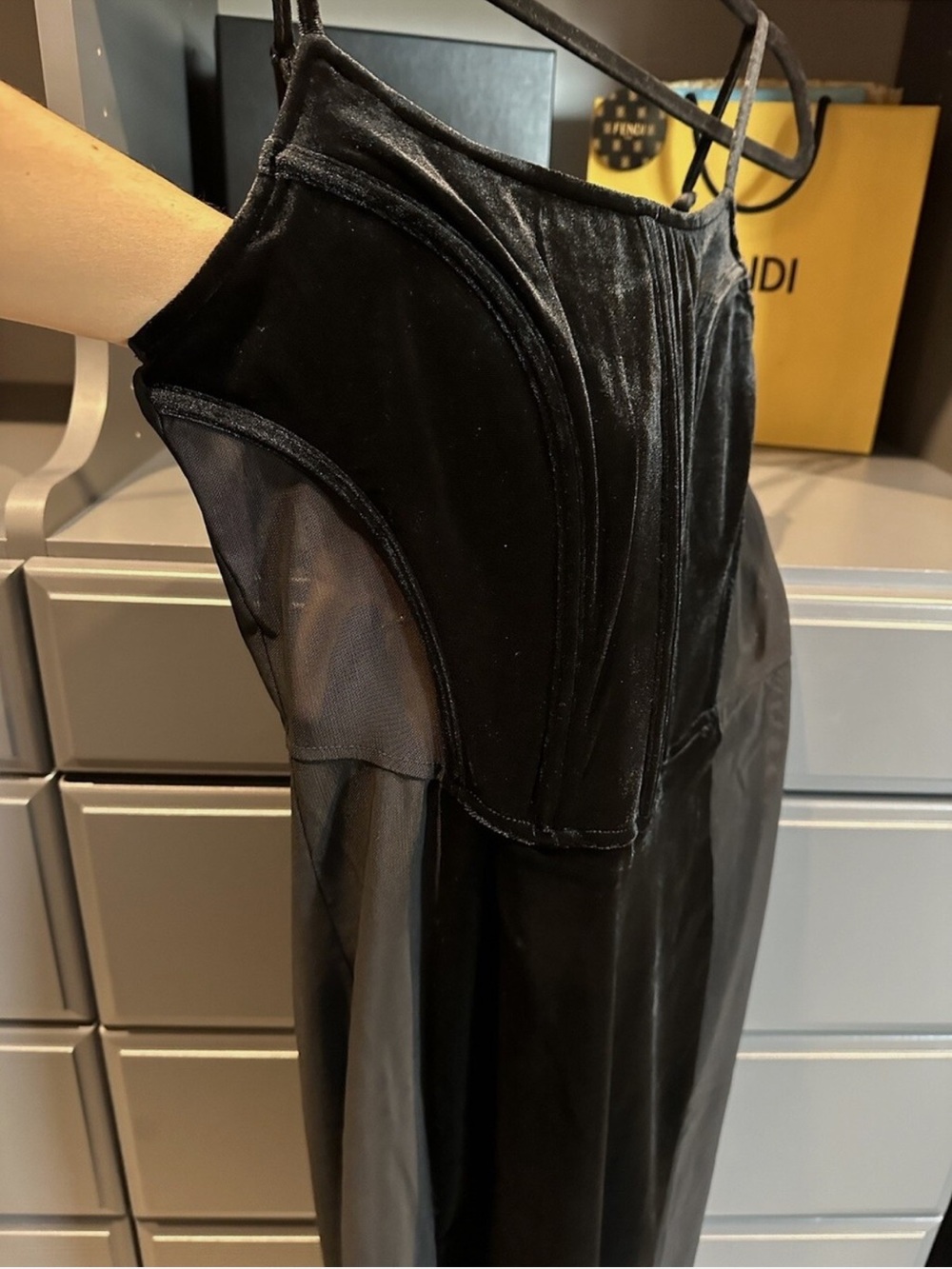 Fashion Nova Black Velvet & Mesh Midi Dress - Picture 5 of 7